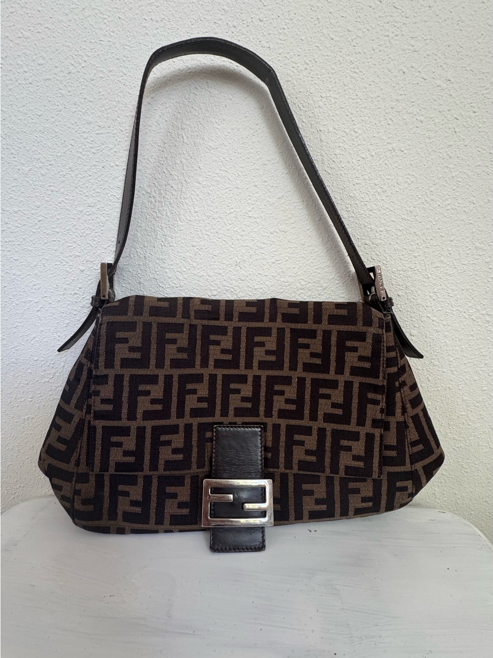 Vintage Fendi Mamma Baguette Zucca FF Monogram Shoulder Bag